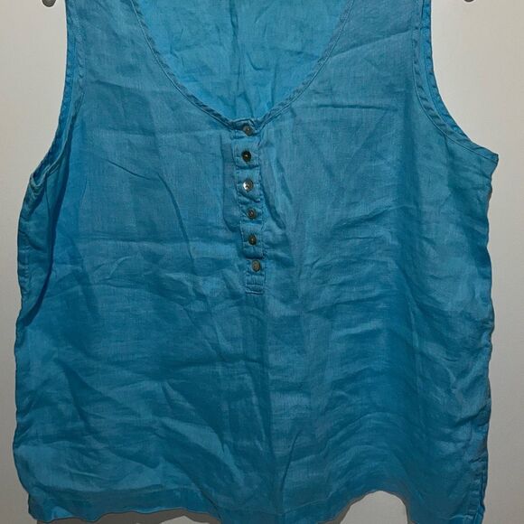 JNY Jones New York Women's Blue 100% Linen Half Button Tank Top Size XL - Picture 4 of 9